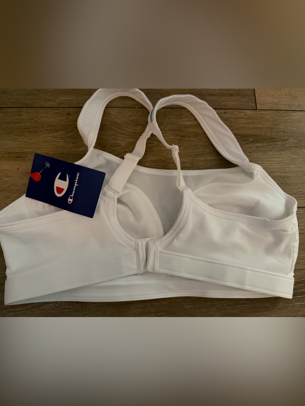 Champion White Sports Bra with Light Blue Strap Accents 38C-NWT - Picture 2 of 3